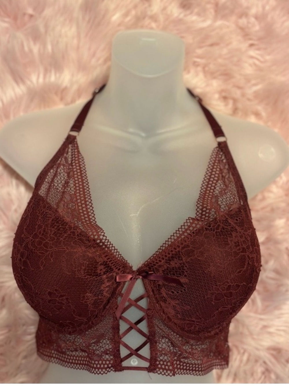 Secret Possessions Lace Halter Underwire Bralette in Wine